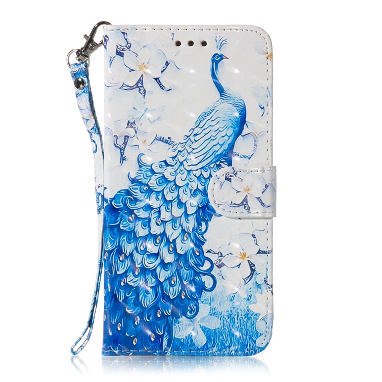 Light Spot Decor Patterned Leather Wallet Case for Samsung Galaxy A70 - Peacock-7