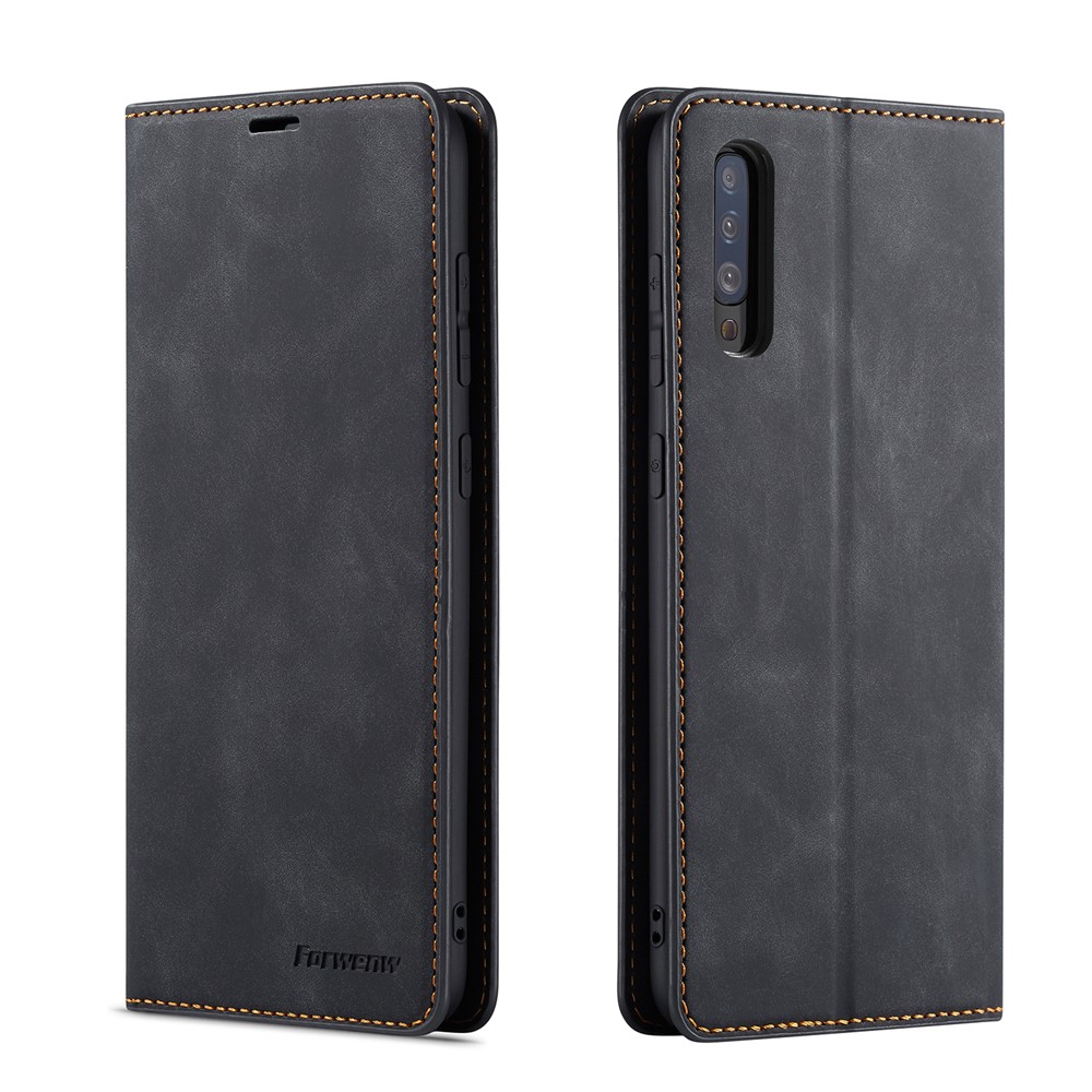 FORWENW Leather Wallet Stand Case for Samsung Galaxy A50 - Black-1