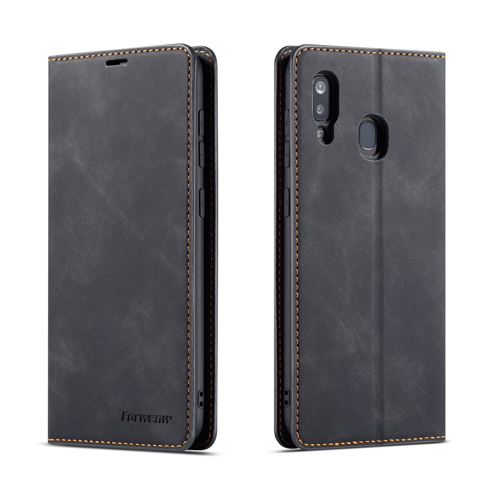 FORWENW Leather Wallet Case for Samsung Galaxy A40 - Black-1