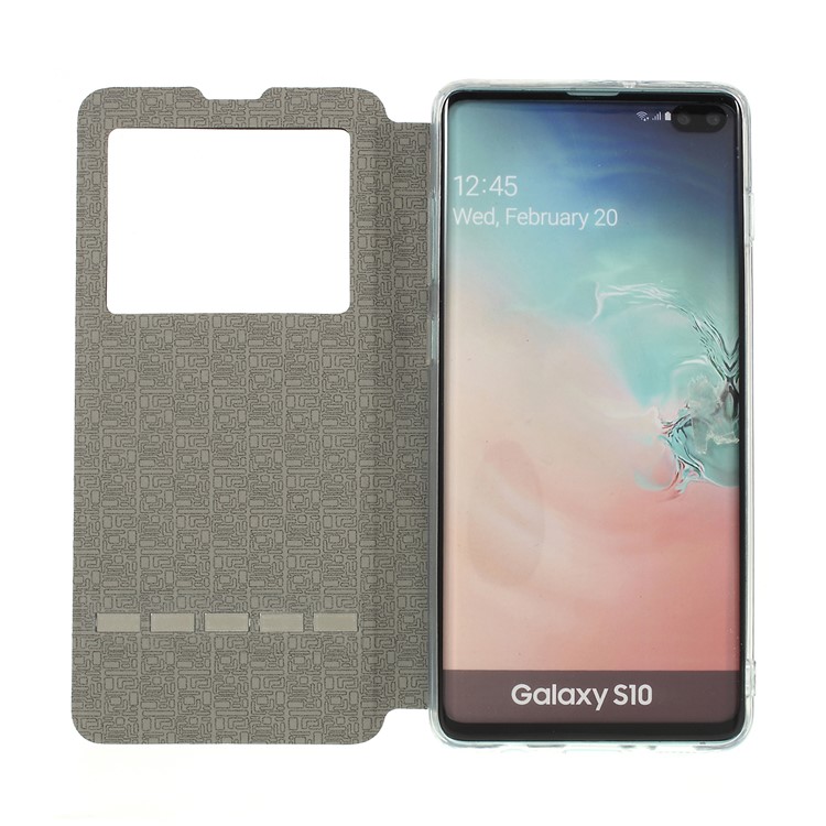 View Window PU Leather Stand Phone Shell with Touch Slide Button for Samsung Galaxy S10 - Black-8