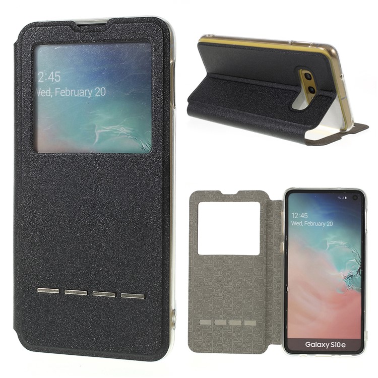 View Window Stand Leather Protective Casing with Touch Slide Button for Samsung Galaxy S10e - Black-1