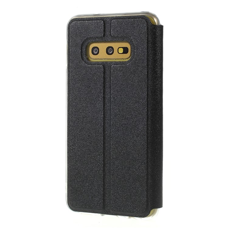 View Window Stand Leather Protective Casing with Touch Slide Button for Samsung Galaxy S10e - Black-2