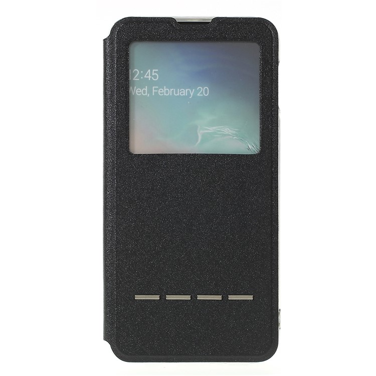 View Window Stand Leather Protective Casing with Touch Slide Button for Samsung Galaxy S10e - Black-3