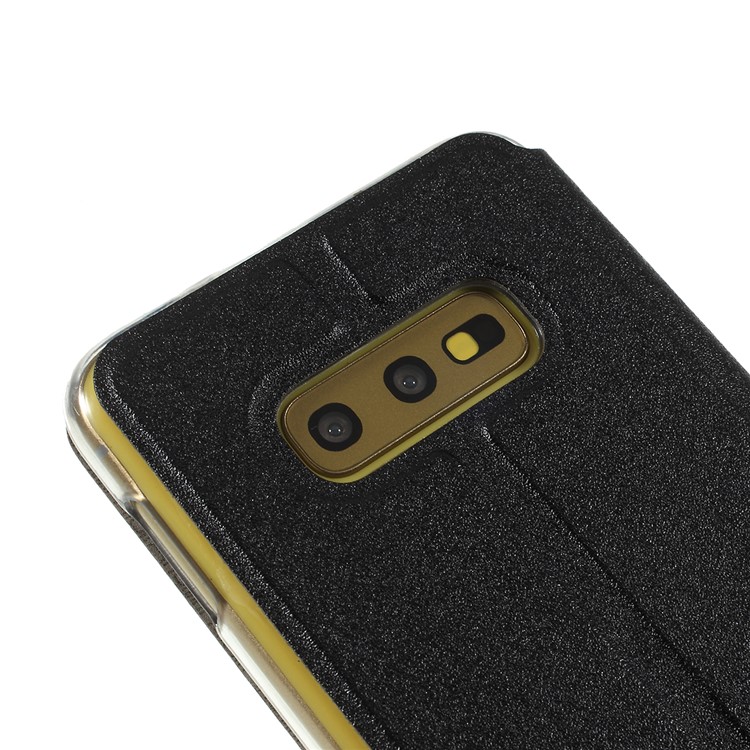 View Window Stand Leather Protective Casing with Touch Slide Button for Samsung Galaxy S10e - Black-5