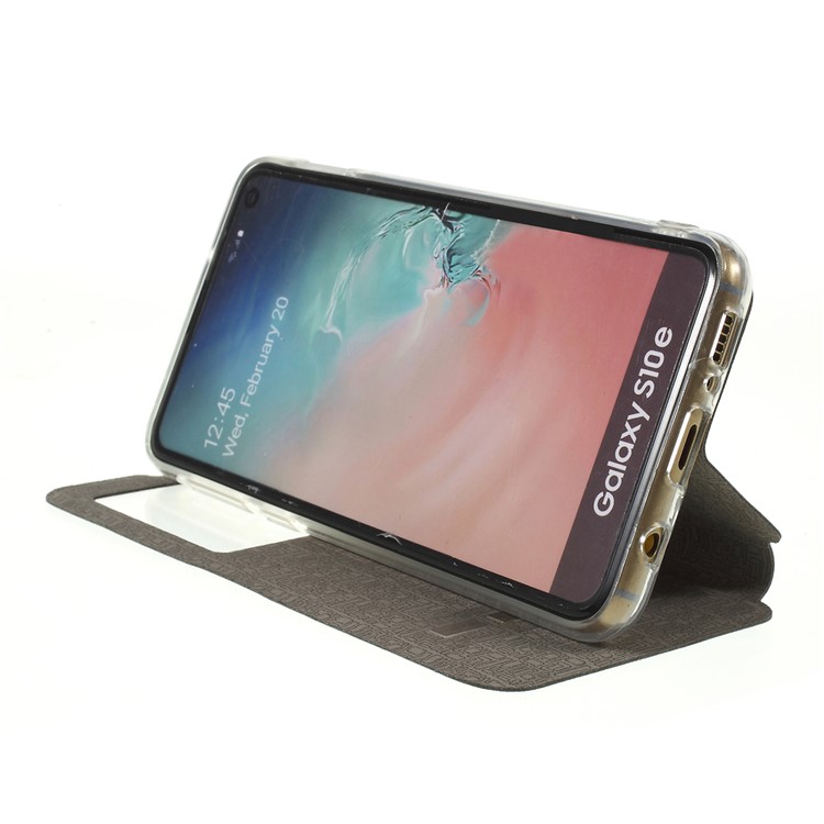 View Window Stand Leather Protective Casing with Touch Slide Button for Samsung Galaxy S10e - Black-6