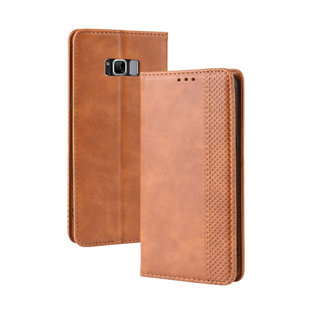 Auto-absorbed Vintage Leather Wallet Stand Shell for Samsung Galaxy S8 - Brown-10