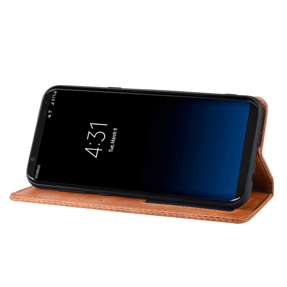 Auto-absorbed Vintage Leather Wallet Stand Shell for Samsung Galaxy S8 - Brown-5