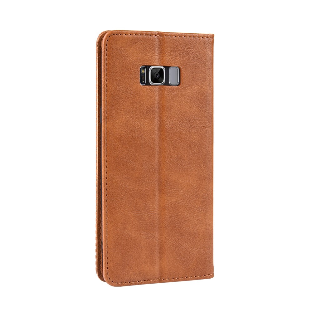 Auto-absorbed Vintage Leather Wallet Stand Shell for Samsung Galaxy S8 - Brown-6