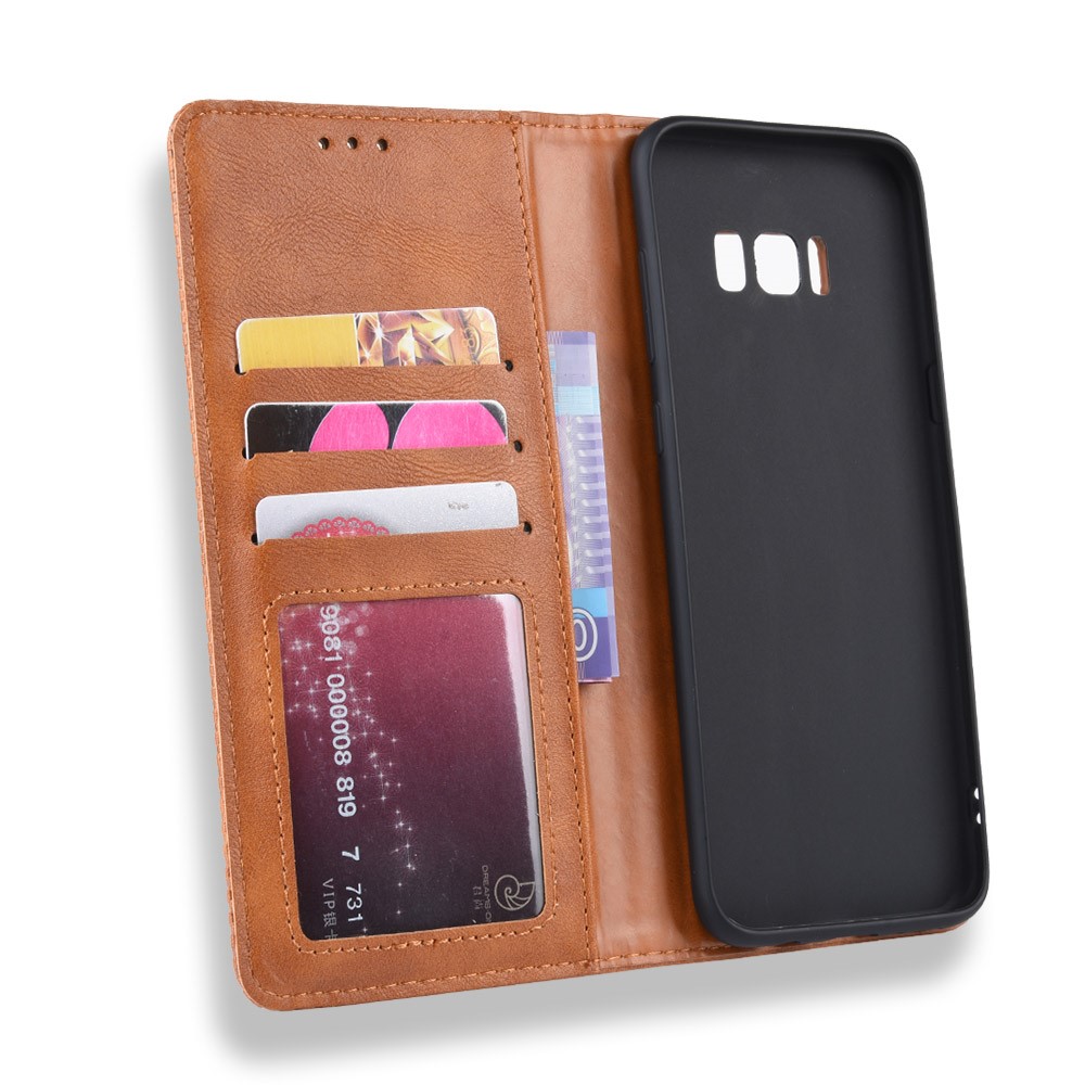 Auto-absorbed Vintage Leather Wallet Stand Shell for Samsung Galaxy S8+ G955 / S8 Plus - Brown-3