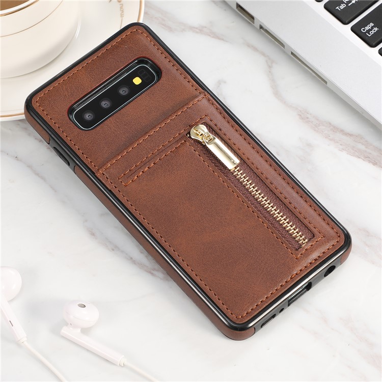 

Молния Кошелек Искусственная Кожа + Тпу Защитный Чехол Для Samsung Galaxy S10 - Коричневый, Galaxy S10