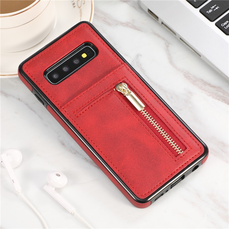 

Zipper Wallet PU Leather+ Soft TPU Mobile Phone Cover for Samsung Galaxy S10 Plus - Red, Galaxy S10 Plus
