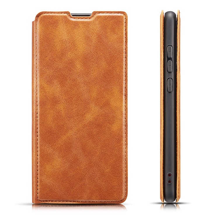 Ultra-thin Simple Style Leather Flip Phone Cover Case with Card Slots for Samsung Galaxy A50 - Brown-12