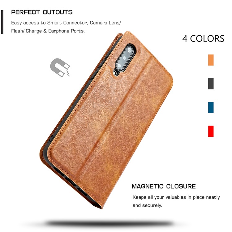 Ultra-thin Simple Style Leather Flip Phone Cover Case with Card Slots for Samsung Galaxy A50 - Brown-8