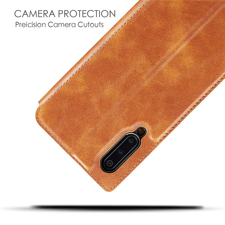 Ultra-thin Simple Style Leather Flip Phone Cover Case with Card Slots for Samsung Galaxy A50 - Brown-9