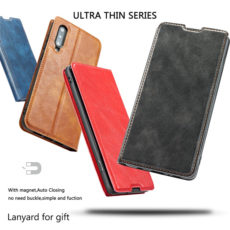 Ultra-thin Simple Style Leather Flip Phone Cover Case with Card Slots for Samsung Galaxy A70 - Brown-17