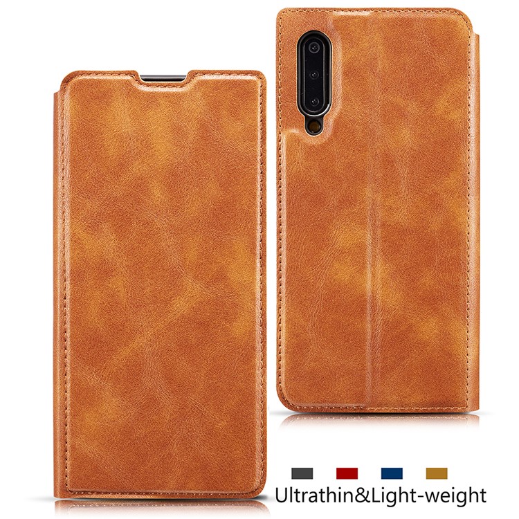 Ultra-thin Simple Style Leather Flip Phone Cover Case with Card Slots for Samsung Galaxy A70 - Brown-2