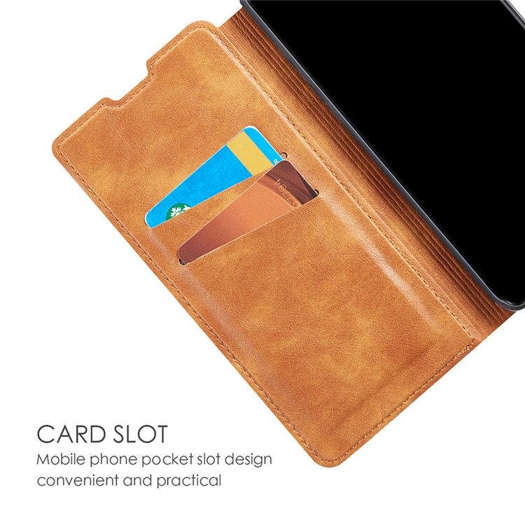 Ultra-thin Simple Style Leather Flip Phone Cover Case with Card Slots for Samsung Galaxy A70 - Brown-3