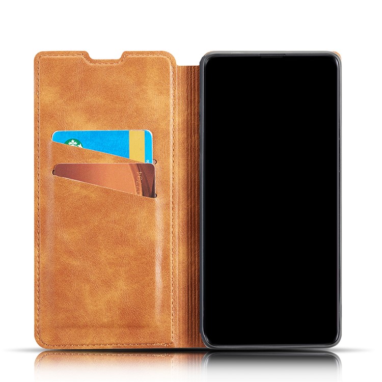 Ultra-thin Simple Style Leather Flip Phone Cover Case with Card Slots for Samsung Galaxy A70 - Brown-4