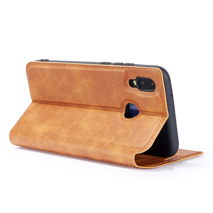 Ultra-thin Simple Style Leather Flip Phone Cover Case with Card Slots for Samsung Galaxy A20/A30 - Brown-10