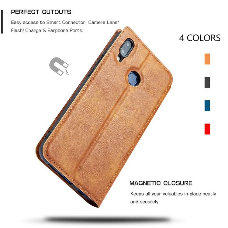 Ultra-thin Simple Style Leather Flip Phone Cover Case with Card Slots for Samsung Galaxy A20/A30 - Brown-7