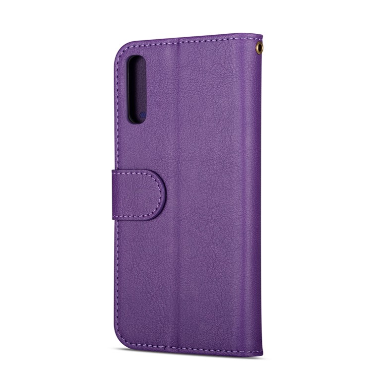 Zipper Pocket Wallet Stand Flip Leather Phone Shell with Strap for Samsung Galaxy A70 - Purple-5