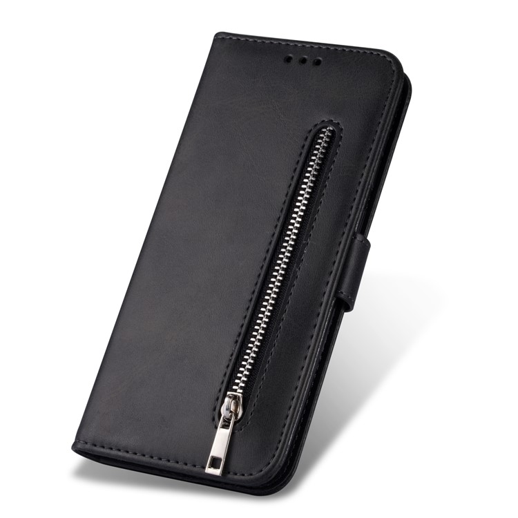 Zipper Wallet Flip Stand Leather Phone Cover with Strap for Samsung Galaxy A50 - Black-2