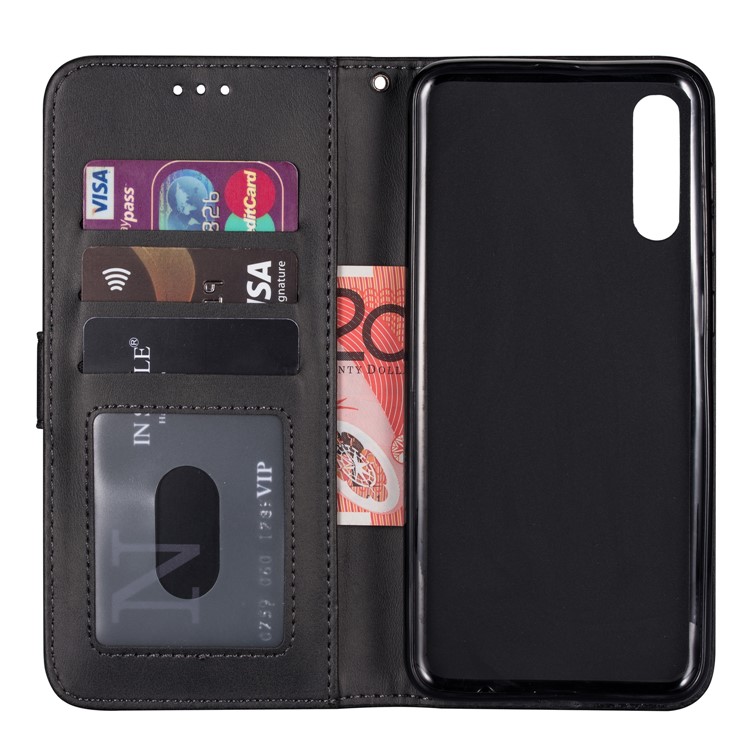 Zipper Wallet Flip Stand Leather Phone Cover with Strap for Samsung Galaxy A50 - Black-4