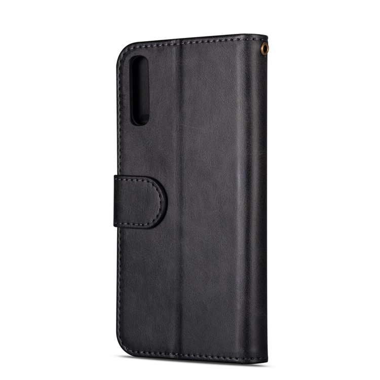 Zipper Wallet Flip Stand Leather Phone Cover with Strap for Samsung Galaxy A50 - Black-5