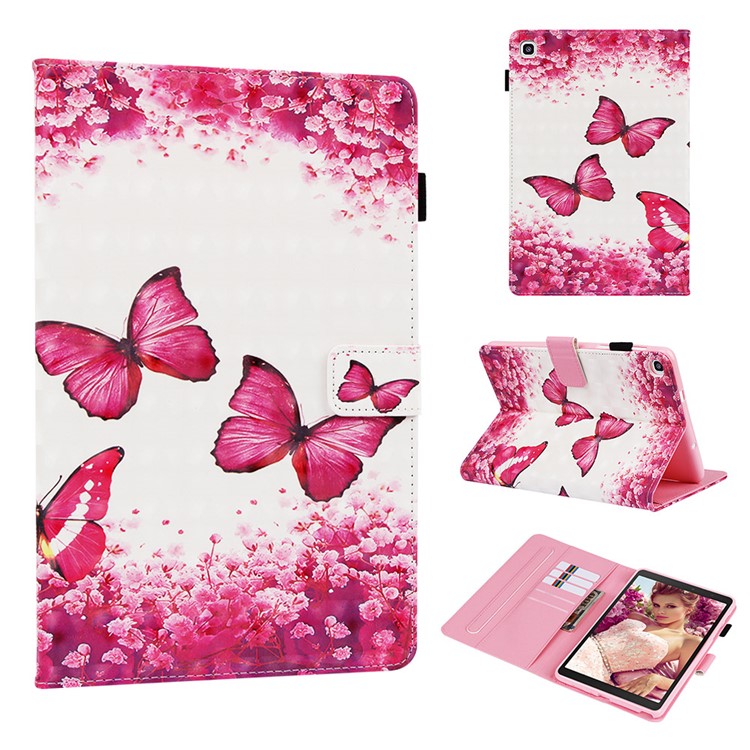 Cross Texture Pattern Printing Wallet Stand PU Leather Tablet Case for Samsung Galaxy Tab A 8 (2019) SM-P200 (Wi-Fi) / SM-P205 (LTE) - Red Butterflies and Flowers-1