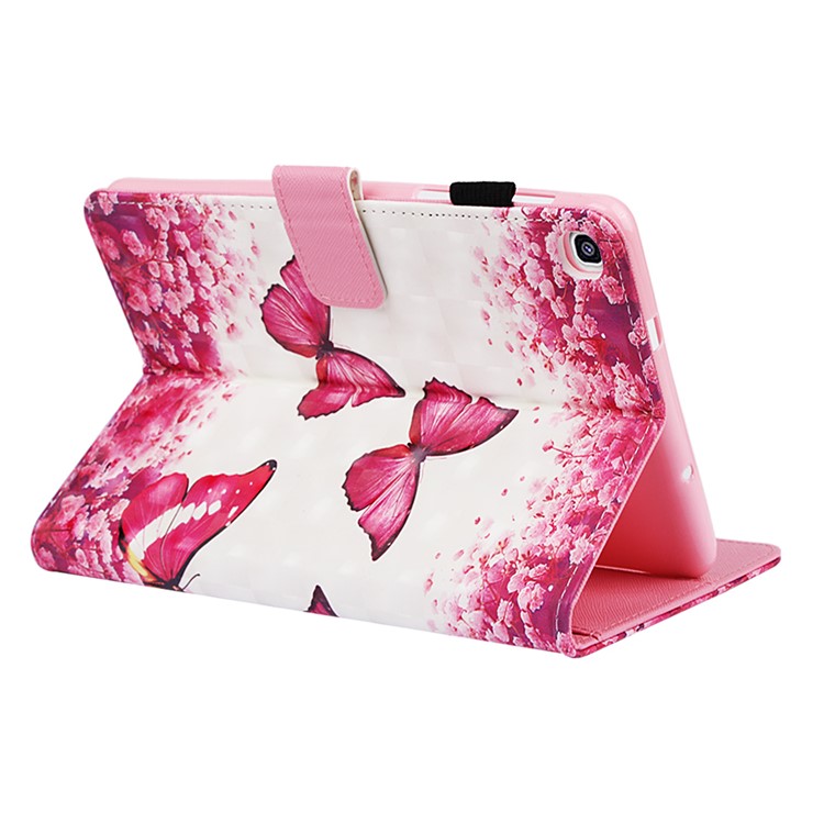 Cross Texture Pattern Printing Wallet Stand PU Leather Tablet Case for Samsung Galaxy Tab A 8 (2019) SM-P200 (Wi-Fi) / SM-P205 (LTE) - Red Butterflies and Flowers-4