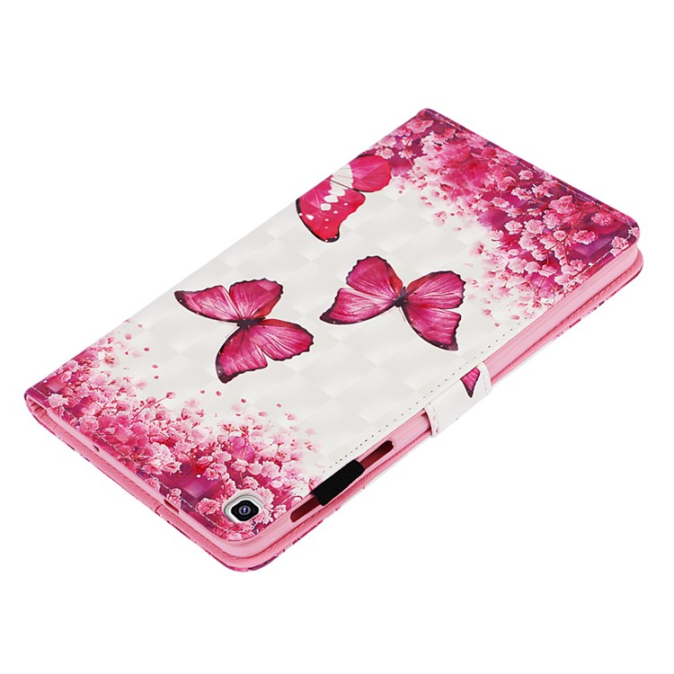 Cross Texture Pattern Printing Wallet Stand PU Leather Tablet Case for Samsung Galaxy Tab A 8 (2019) SM-P200 (Wi-Fi) / SM-P205 (LTE) - Red Butterflies and Flowers-7