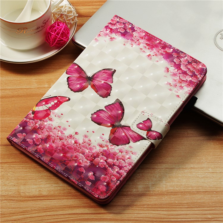 Cross Texture Pattern Printing Wallet Stand PU Leather Tablet Case for Samsung Galaxy Tab A 8 (2019) SM-P200 (Wi-Fi) / SM-P205 (LTE) - Red Butterflies and Flowers-9