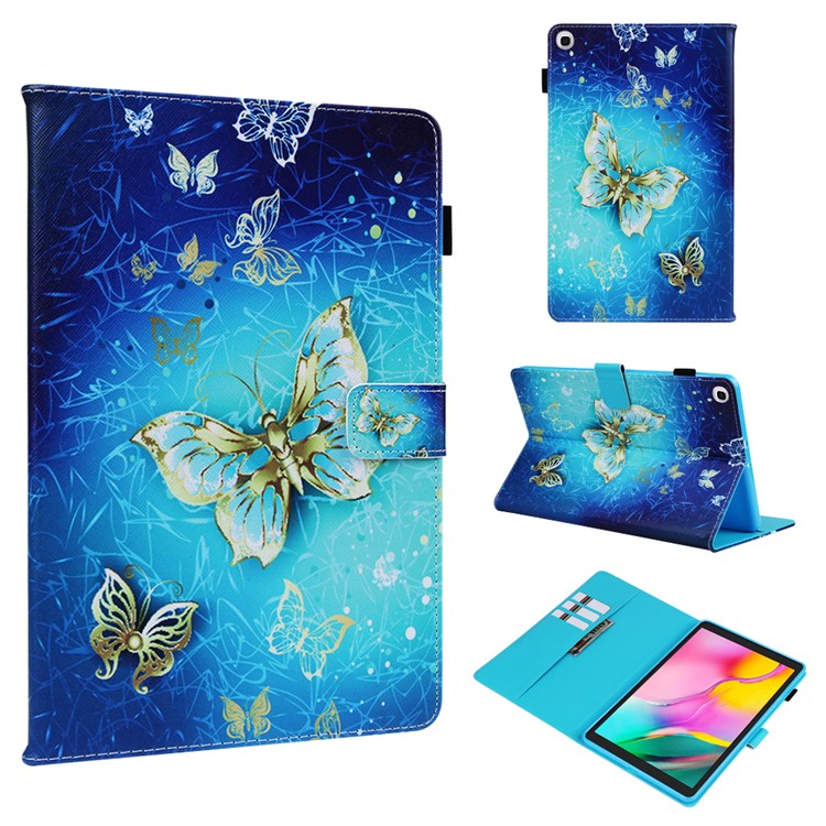 Pattern Printing Wallet Stand PU Leather Tablet Protective Case for Samsung Galaxy Tab A 10.1 (2019) T510/T515 - Golden Butterflies-1