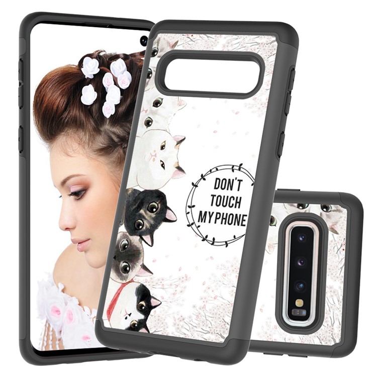 2 in 1 Pattern Printing PU Leather Coated TPU Phone Case for Samsung Galaxy S10 - Black / Many Cats-1