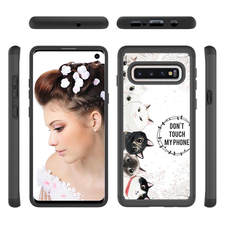 2 in 1 Pattern Printing PU Leather Coated TPU Phone Case for Samsung Galaxy S10 - Black / Many Cats-2