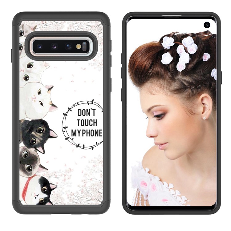 2 in 1 Pattern Printing PU Leather Coated TPU Phone Case for Samsung Galaxy S10 - Black / Many Cats-4