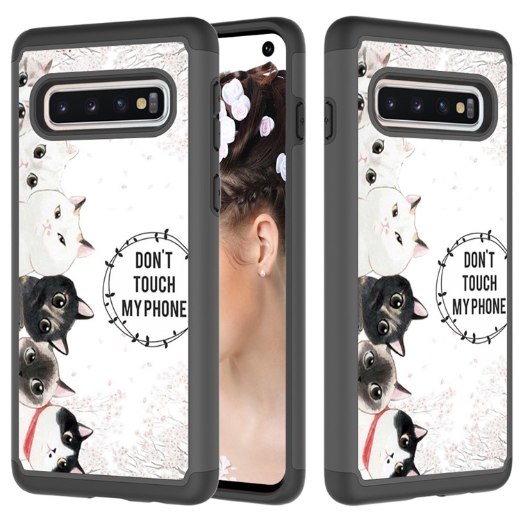 2 in 1 Pattern Printing PU Leather Coated TPU Phone Case for Samsung Galaxy S10 - Black / Many Cats-5