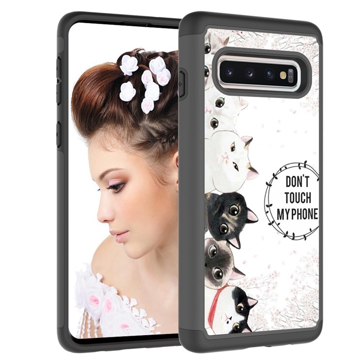 2 in 1 Pattern Printing PU Leather Coated TPU Phone Case for Samsung Galaxy S10 - Black / Many Cats-6