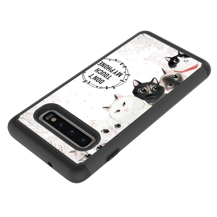 2 in 1 Pattern Printing PU Leather Coated TPU Phone Case for Samsung Galaxy S10 - Black / Many Cats-8