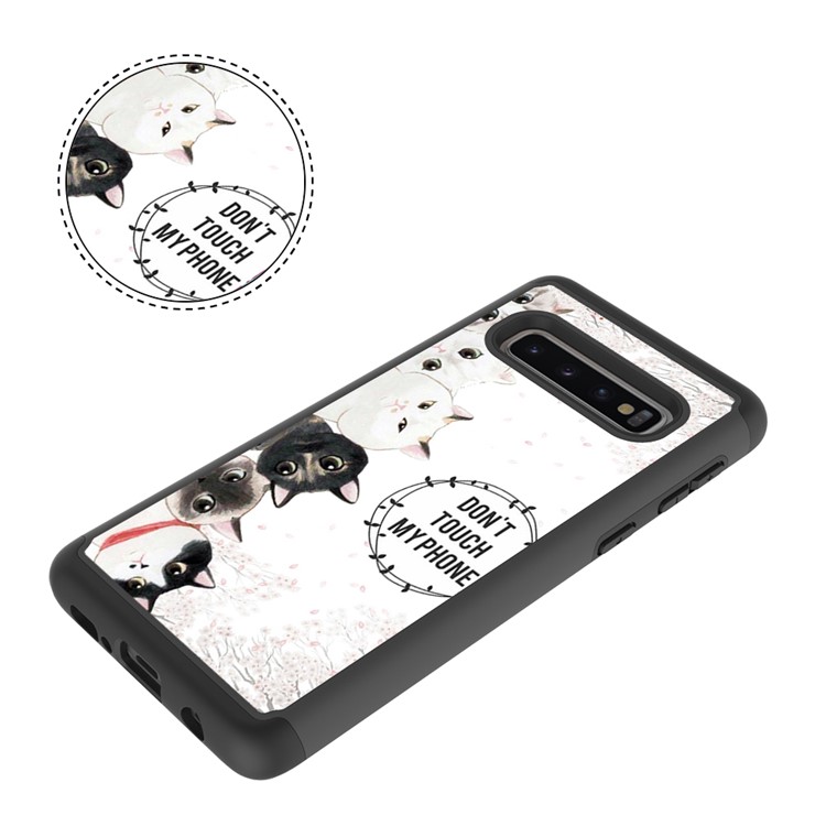 2 in 1 Pattern Printing PU Leather Coated TPU Phone Case for Samsung Galaxy S10 - Black / Many Cats-9