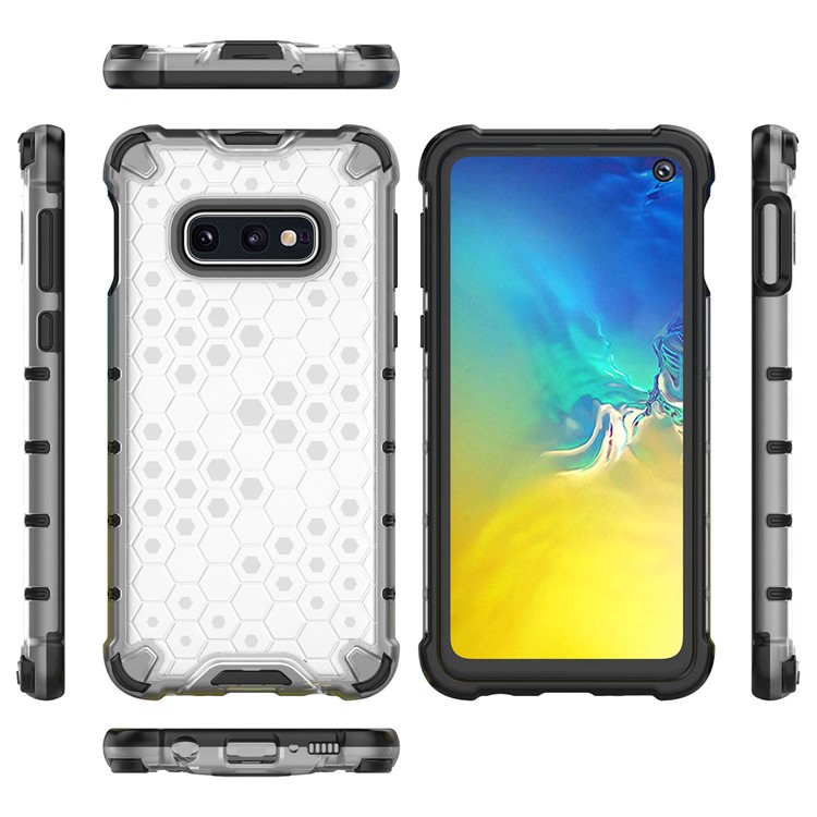 Modèle en Nid D'abeille TPU à L'épreuve du Choc + PC Case de Téléphone Hybride Pour Samsung Galaxy S10e - Blanche