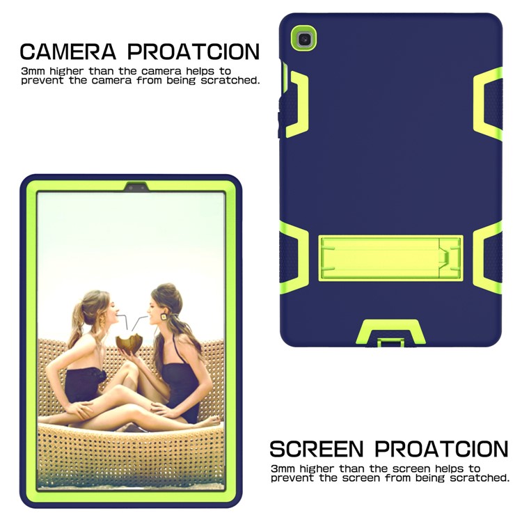 Shock Proof Hybrid TPU + PC Tablet Cover with Kickstand for Samsung Galaxy Tab S5e SM-T720 - Dark Blue / Green-3