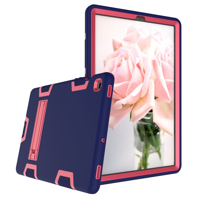 Shock Proof Hybrid TPU + PC Tablet Cover with Kickstand for Samsung Galaxy Tab S5e SM-T720 - Dark Blue / Rose-2