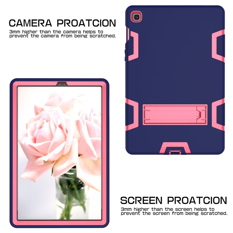 Shock Proof Hybrid TPU + PC Tablet Cover with Kickstand for Samsung Galaxy Tab S5e SM-T720 - Dark Blue / Rose-3