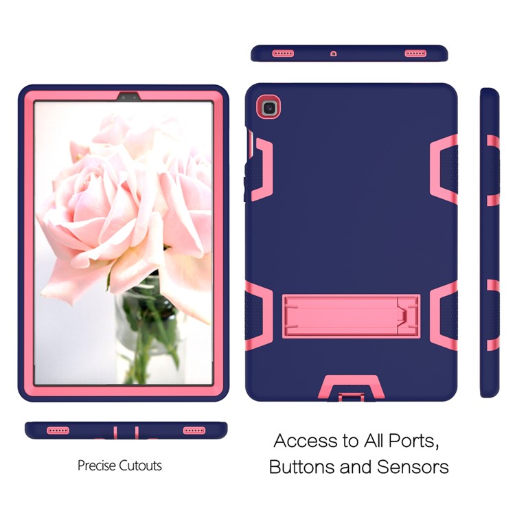 Shock Proof Hybrid TPU + PC Tablet Cover with Kickstand for Samsung Galaxy Tab S5e SM-T720 - Dark Blue / Rose-4