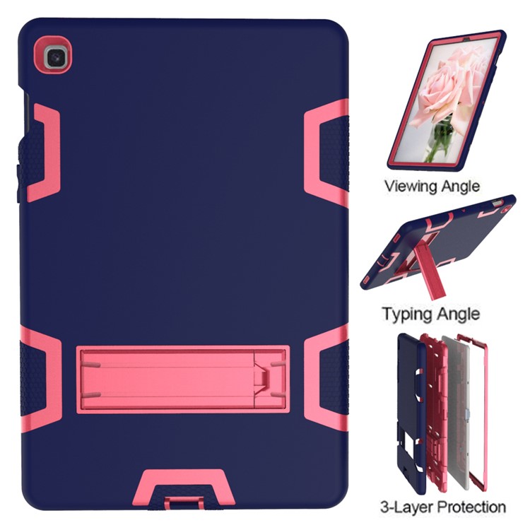Shock Proof Hybrid TPU + PC Tablet Cover with Kickstand for Samsung Galaxy Tab S5e SM-T720 - Dark Blue / Rose-6