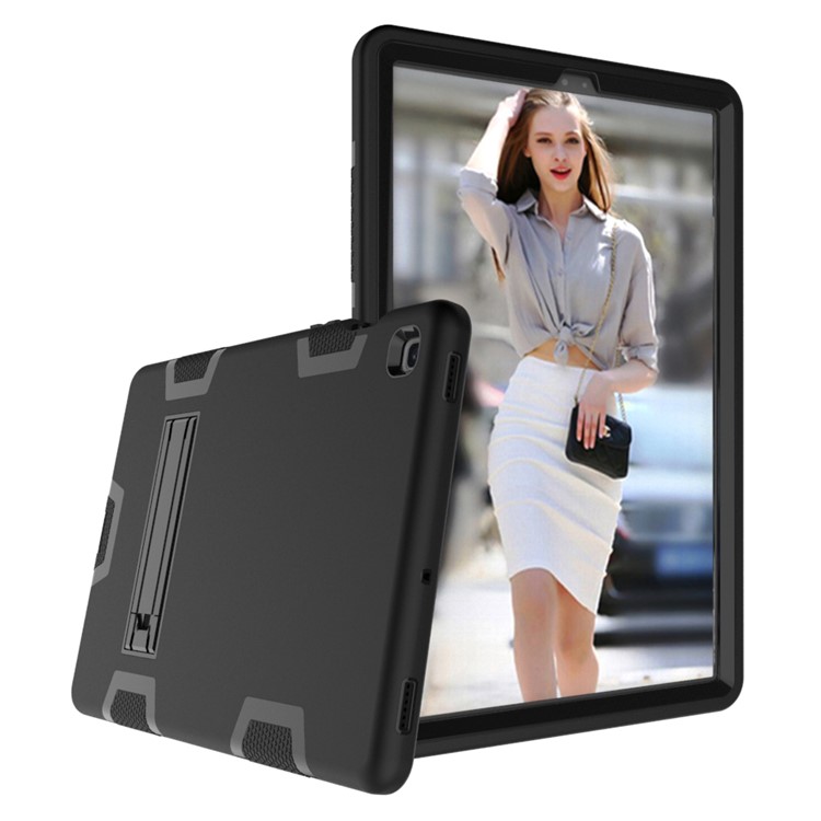 Shock Proof Hybrid TPU + PC Tablet Cover with Kickstand for Samsung Galaxy Tab S5e SM-T720 - All Black-2