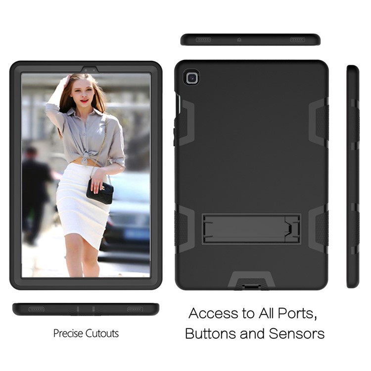 Shock Proof Hybrid TPU + PC Tablet Cover with Kickstand for Samsung Galaxy Tab S5e SM-T720 - All Black-4