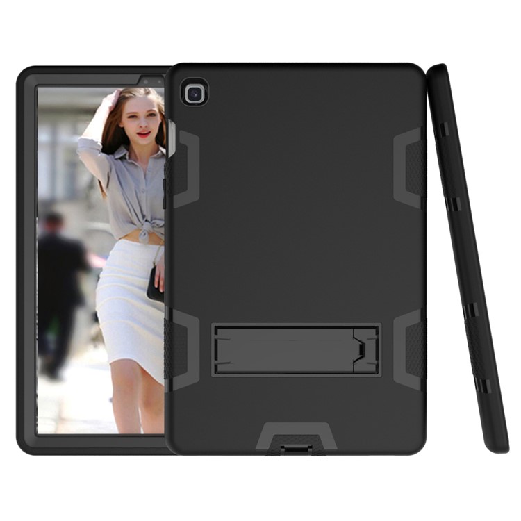 Shock Proof Hybrid TPU + PC Tablet Cover with Kickstand for Samsung Galaxy Tab S5e SM-T720 - All Black-5