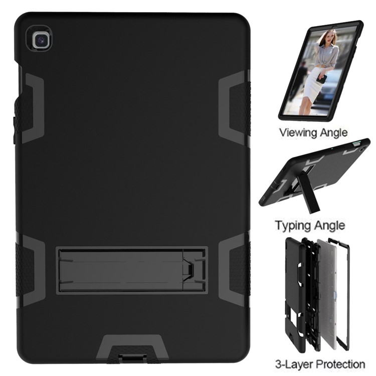Shock Proof Hybrid TPU + PC Tablet Cover with Kickstand for Samsung Galaxy Tab S5e SM-T720 - All Black-6